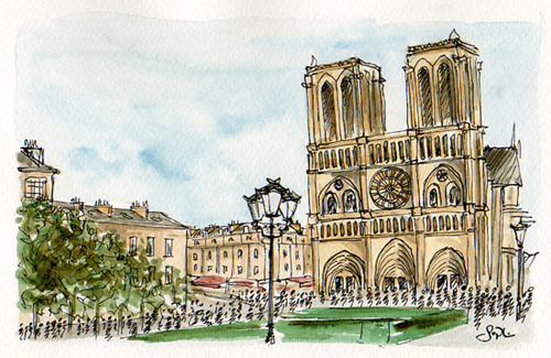 notre dame aquarelle