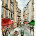 croquis aquarelle rue paris