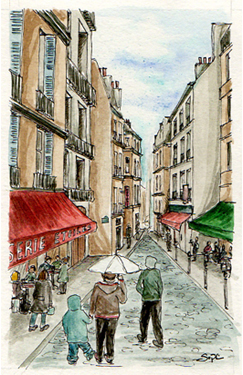 croquis aquarelle rue paris