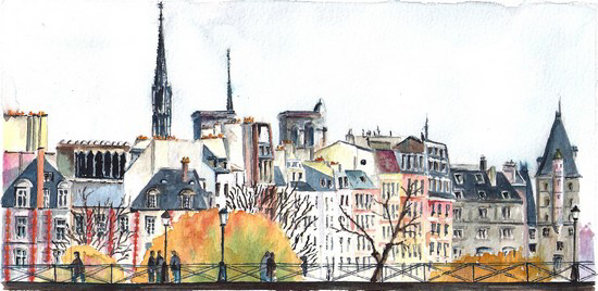 ile de la cite aquarelle