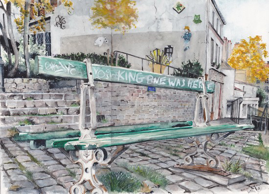 banc montmarte aquarelle