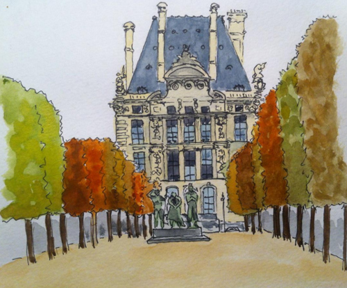 dessin jardin louvre