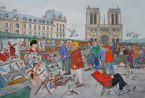 notre dame dessin bouquinistes