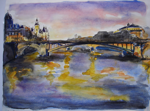 la seine dessin aquarelle