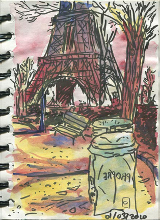 dessin jardin trocadero tour eiffel